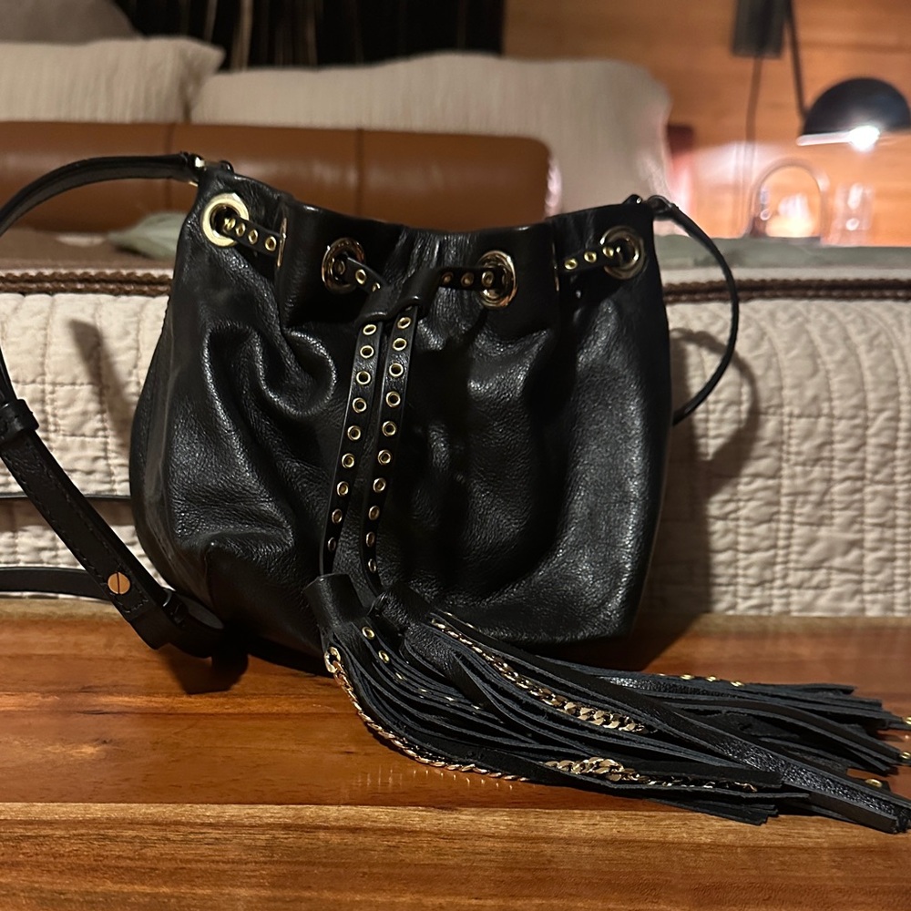 Banana Republic Black Leather Crossbody Bag with Tassels